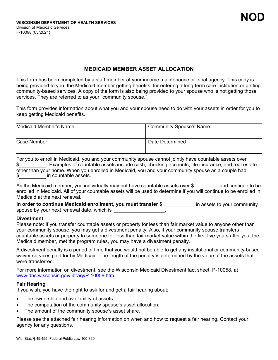 Form F 10098 Fill Out Sign Online And Download Fillable Pdf Wisconsin Templateroller 3716