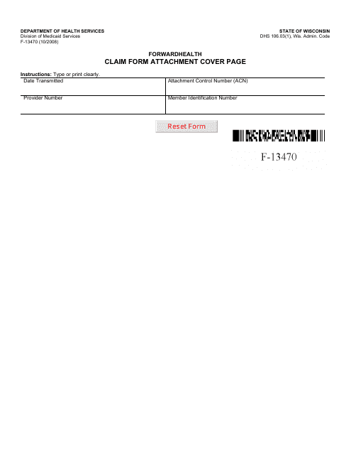 Form F-13470 Claim Form Attachment Cover Page - Wisconsin