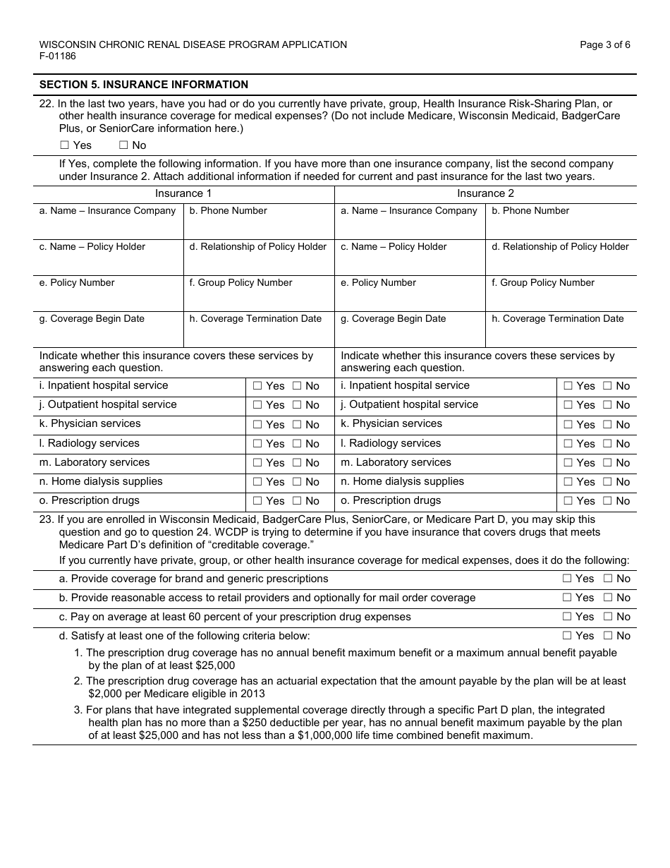 Form F-01186 Wisconsin Chronic Renal Disease Program Application - Wisconsin, Page 3
