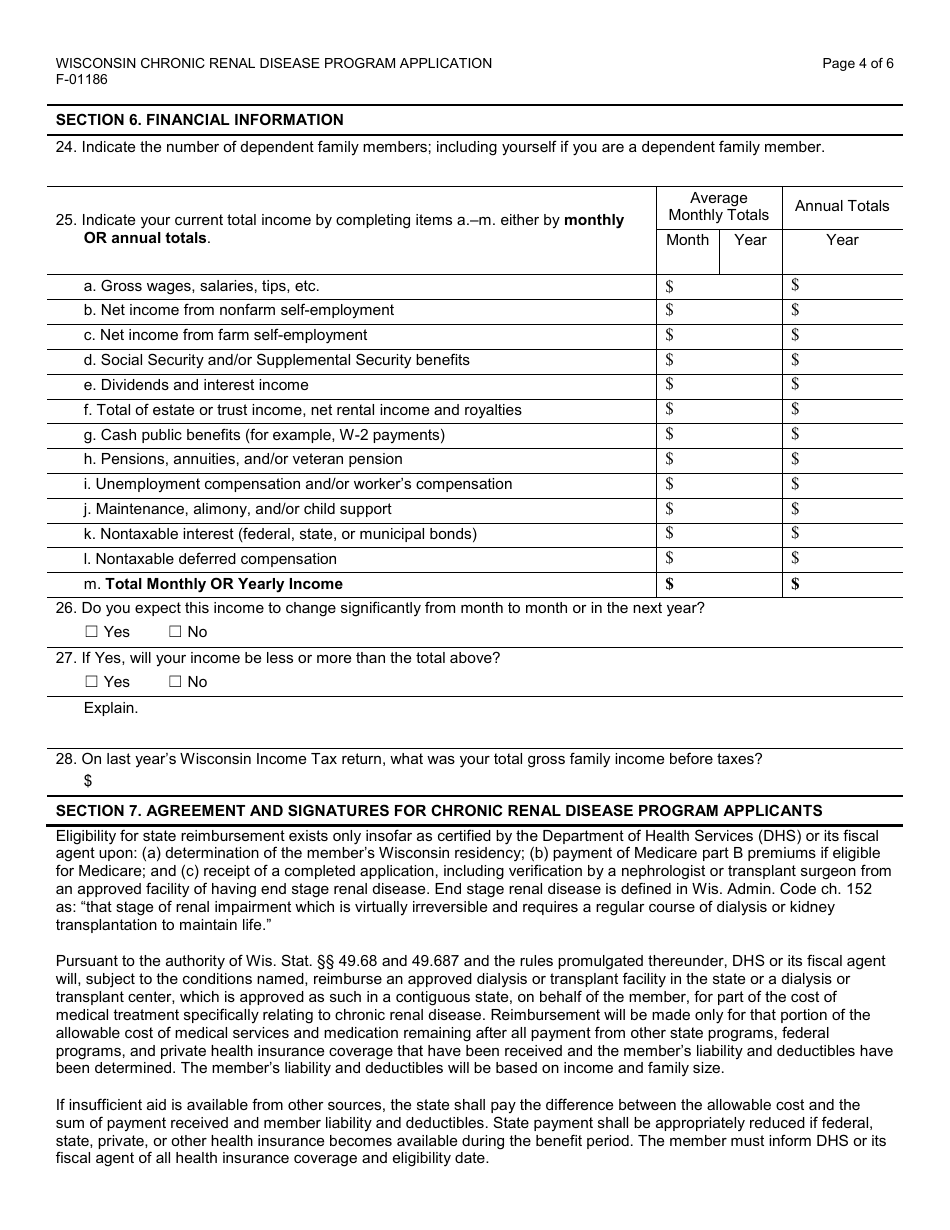 Form F-01186 Wisconsin Chronic Renal Disease Program Application - Wisconsin, Page 4