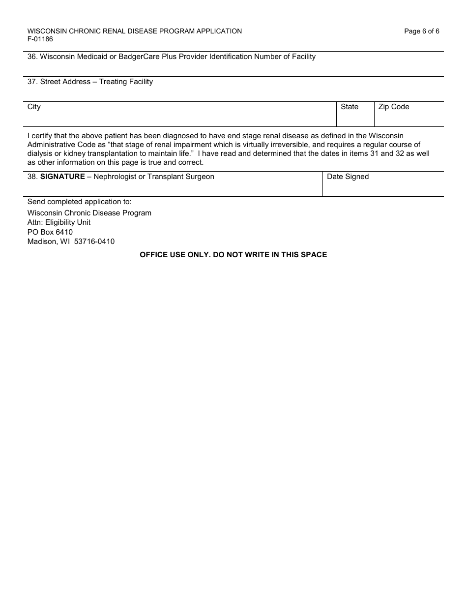 Form F-01186 Wisconsin Chronic Renal Disease Program Application - Wisconsin, Page 6