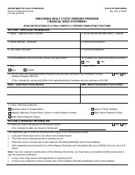Document preview: Form F-01188 Wisconsin Adult Cystic Fibrosis Program - Financial Need Statement - Wisconsin