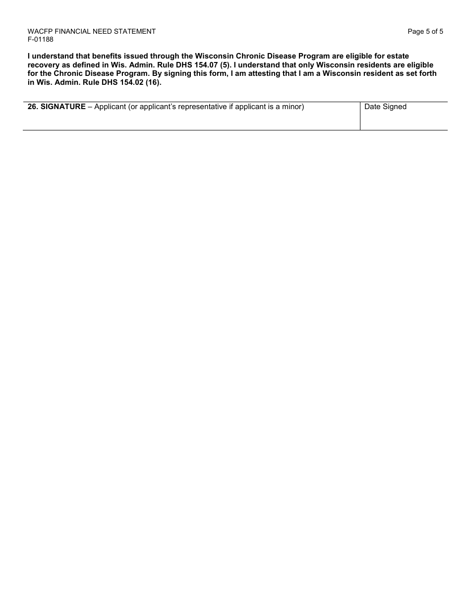 Form F-01188 Wisconsin Adult Cystic Fibrosis Program - Financial Need Statement - Wisconsin, Page 5