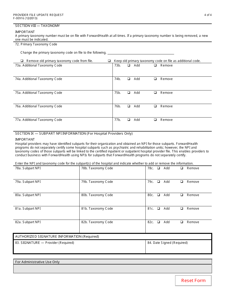 Form F-00916 Provider File Update Request - Wisconsin AIDS Drug Assistance Program / Wisconsin Chronic Disease Program / Wisconsin Well Woman Program - Wisconsin, Page 4