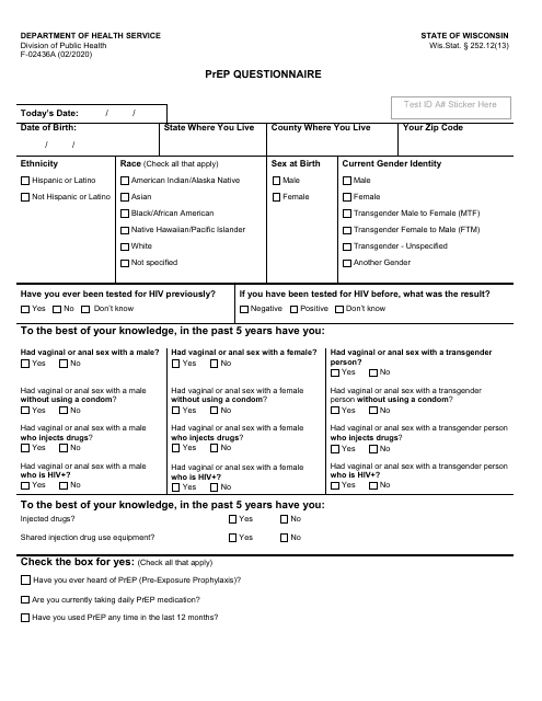 Form F-02436A Prep Questionnaire - Wisconsin