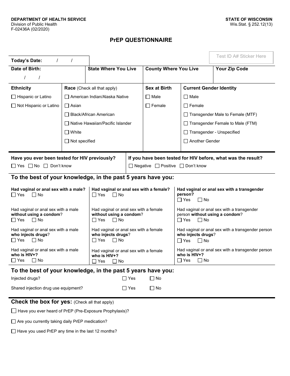 Form F-02436A Prep Questionnaire - Wisconsin, Page 1