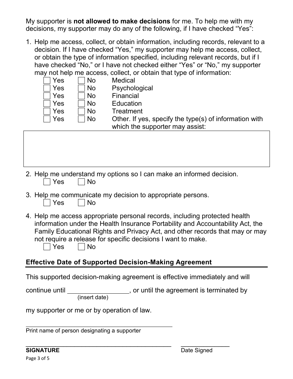 Form F-02377 Supported Decision-Making Agreement - Wisconsin, Page 3