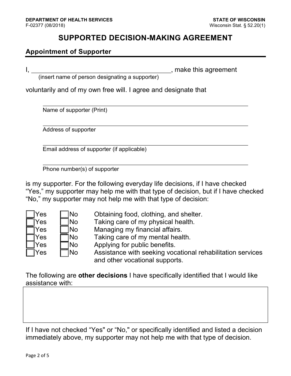 Form F-02377 Supported Decision-Making Agreement - Wisconsin, Page 6
