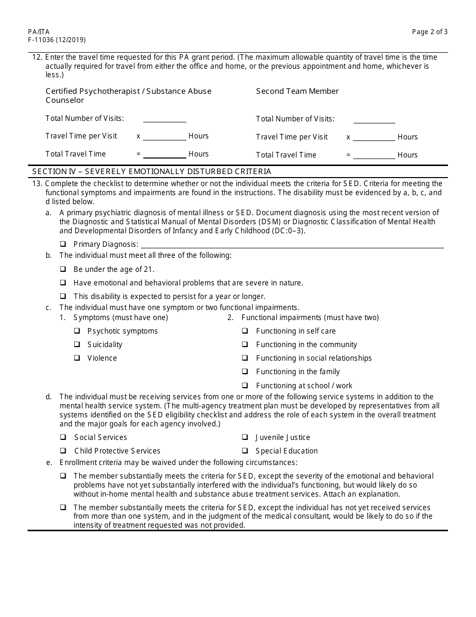 Form F-11036 Prior Authorization / Intensive in-Home Treatment Attachment (Pa / Ita) - Wisconsin, Page 2