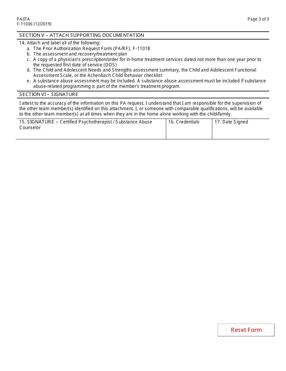 Form F-11036 Prior Authorization / Intensive in-Home Treatment Attachment (Pa / Ita) - Wisconsin, Page 3