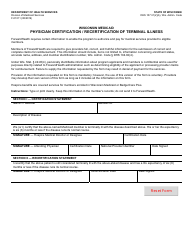 Document preview: Form F-01011 Physician Certification/Recertification of Terminal Illness - Wisconsin