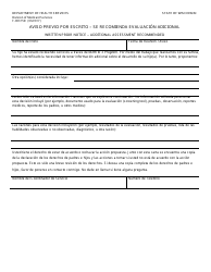 Document preview: Formulario F-00315D Aviso Previo Por Escrito - Se Recomienda Evaluacion Adicional - Wisconsin (Spanish)