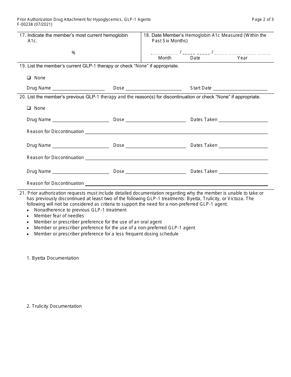 Form F-00238 Prior Authorization Drug Attachment for Hypoglycemics, Glucagon-like Peptide (Glp-1) Agents - Wisconsin, Page 2
