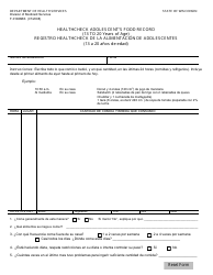 Document preview: Formulario F-01066B Registro Healthcheck De La Alimentacion De Adolescentes (13 a 20 Anos De Edad) - Wisconsin (Spanish)