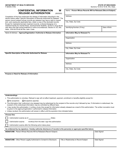 Form F-82009W Confidential Information Release Authorization - Two Entities - Wisconsin