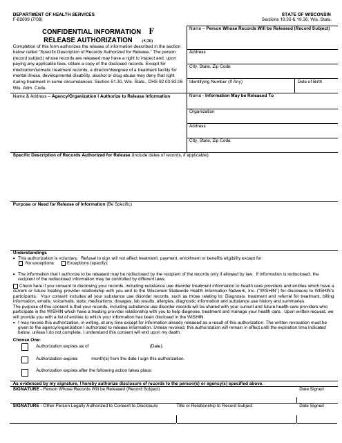 Form F-82009F Confidential Information Release Authorization: Wishin - Wisconsin