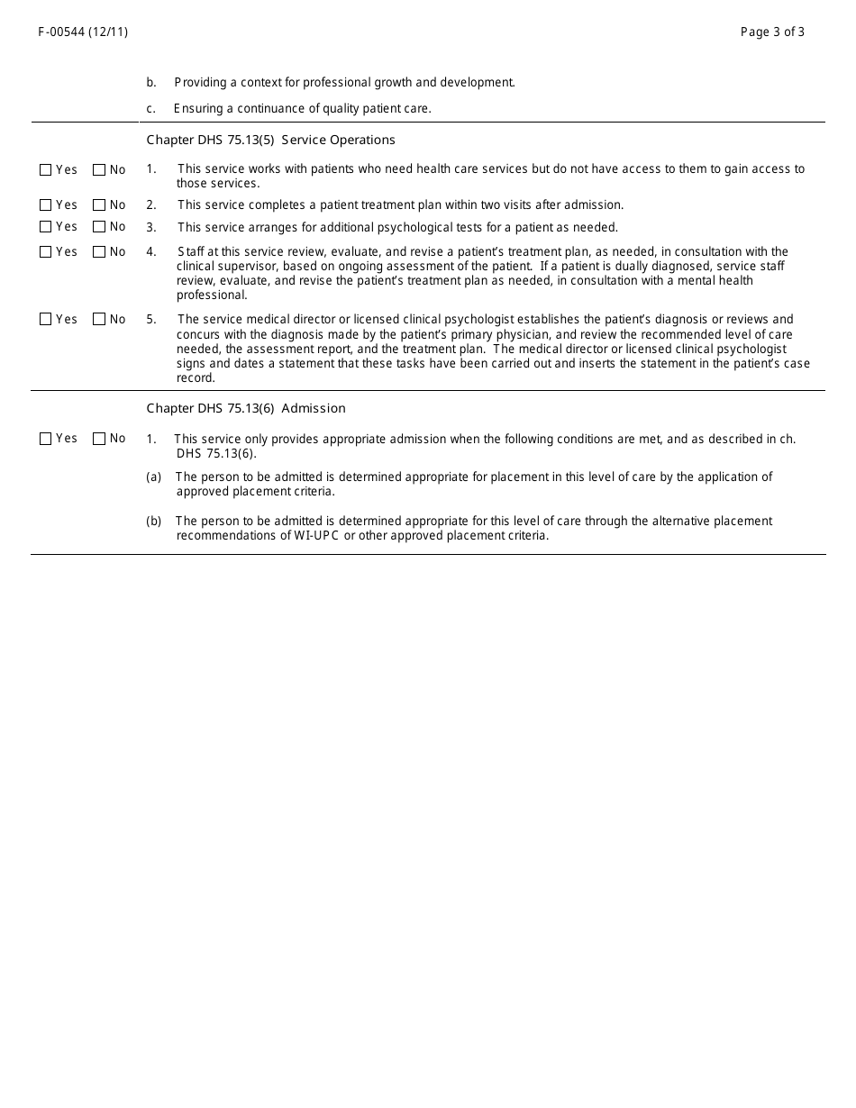 Form F-00544 Community Substance Abuse Service (Csas) Outpatient Treatment Service Initial Certification Application - Wisconsin, Page 3