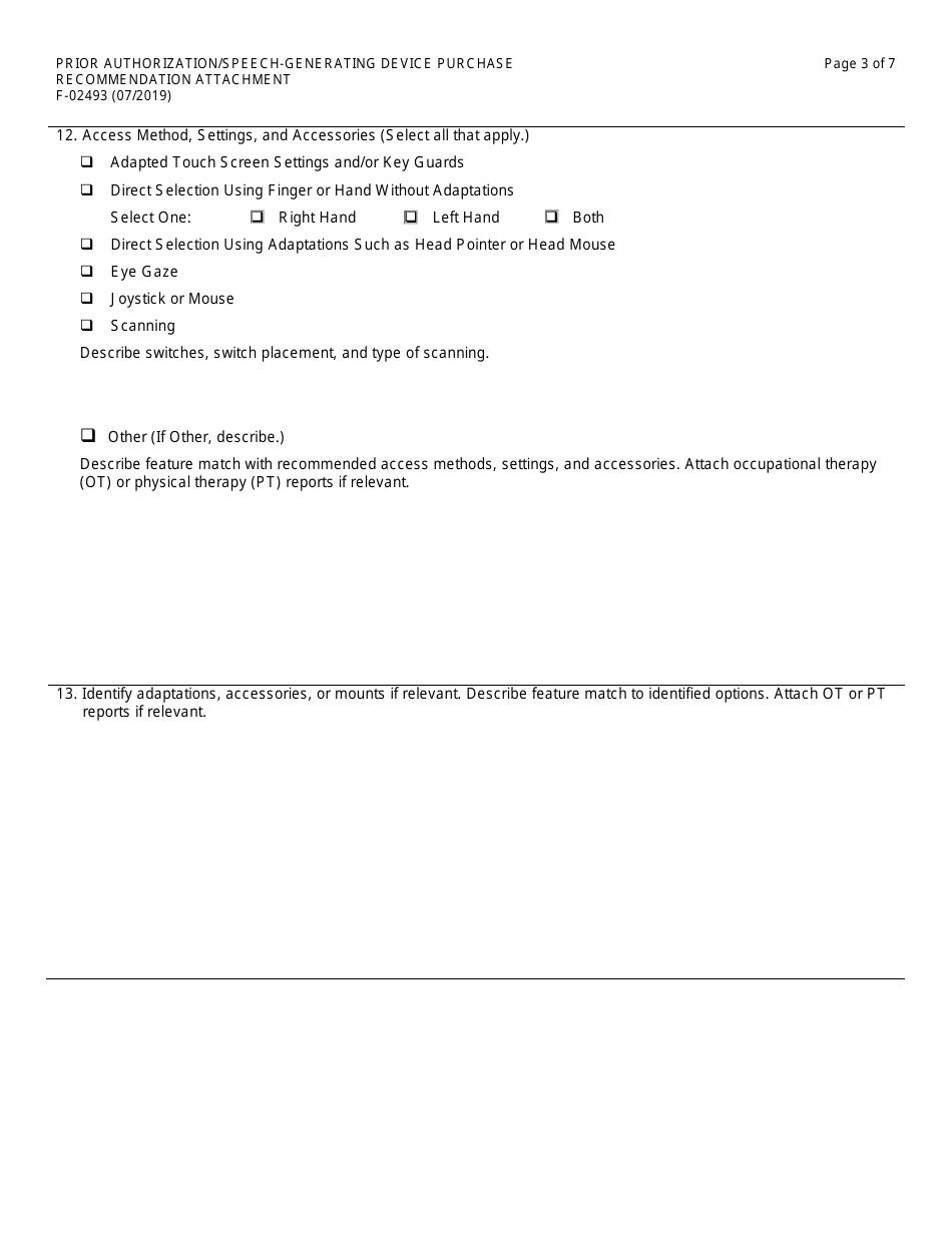 Form F-02493 Prior Authorization / Speech-Generating Device Purchase Recommendation Attachment - Wisconsin, Page 3