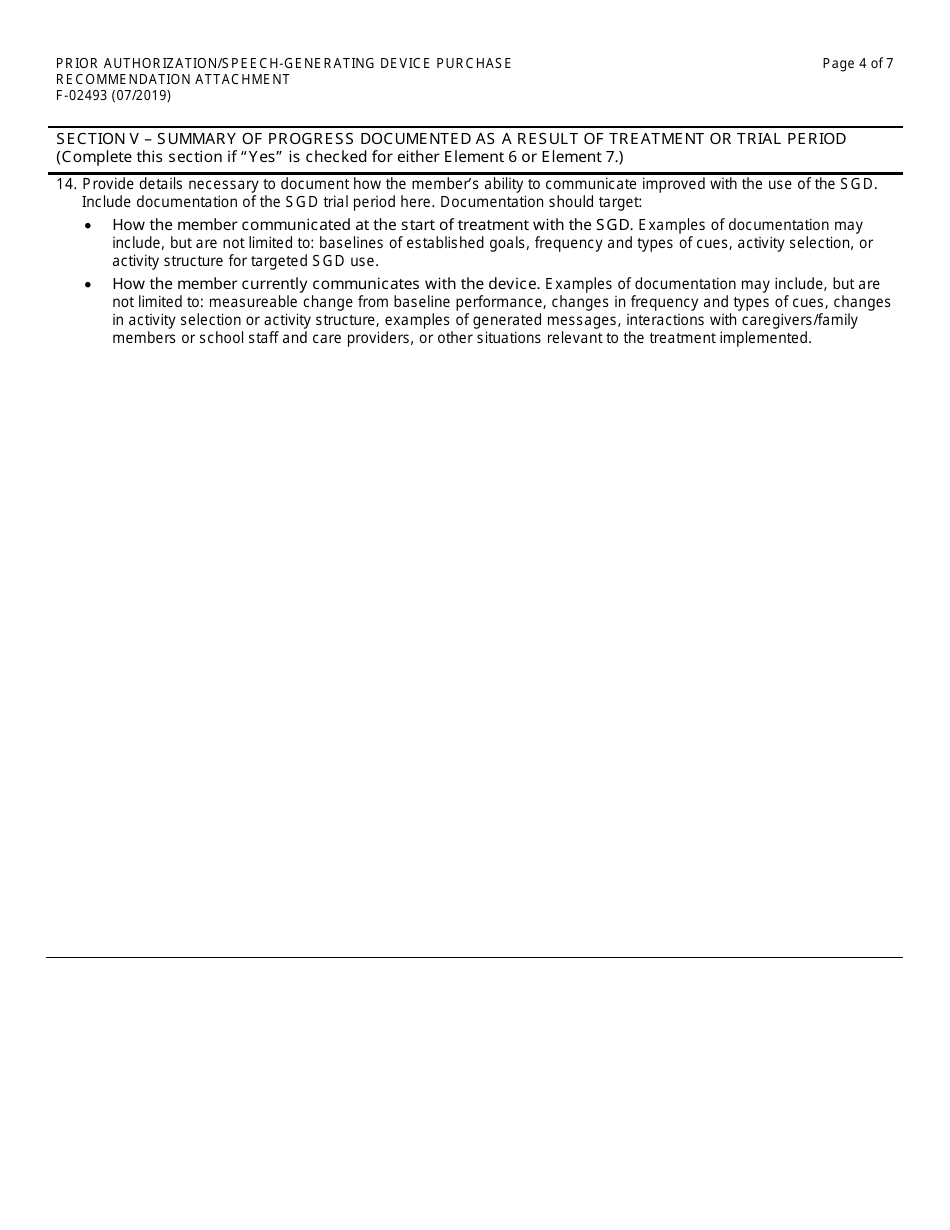 Form F-02493 Prior Authorization / Speech-Generating Device Purchase Recommendation Attachment - Wisconsin, Page 4