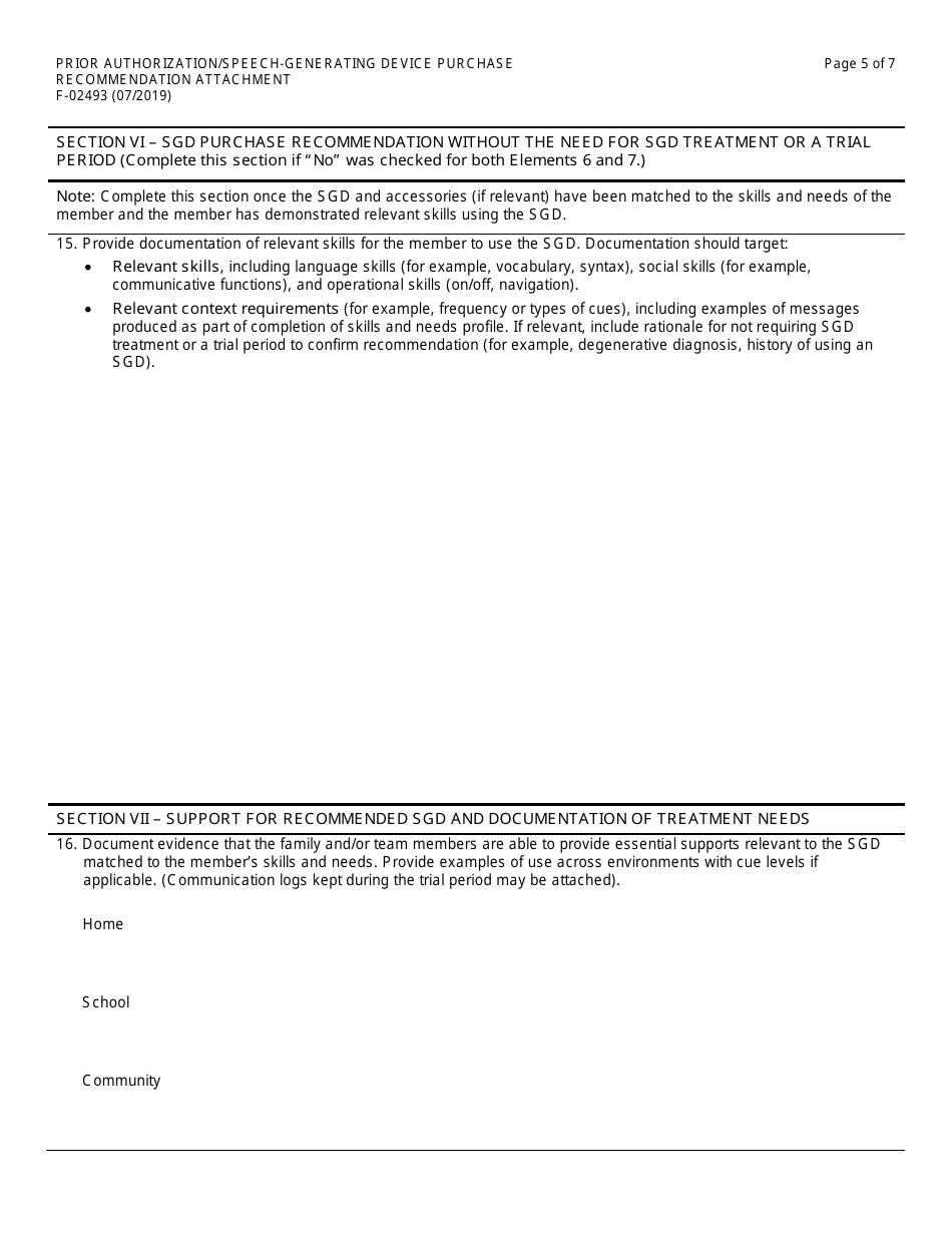 Form F-02493 Prior Authorization / Speech-Generating Device Purchase Recommendation Attachment - Wisconsin, Page 5