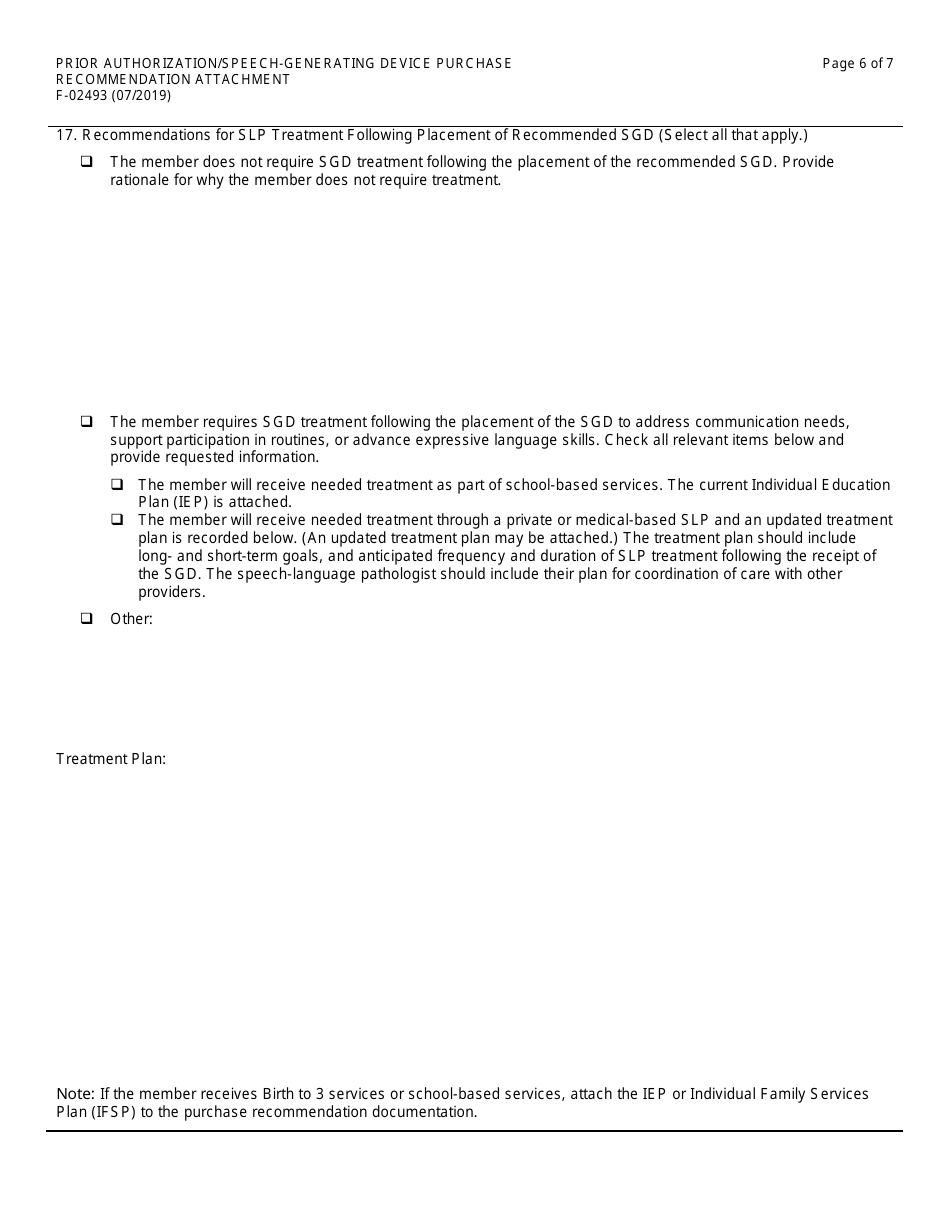 Form F-02493 Prior Authorization / Speech-Generating Device Purchase Recommendation Attachment - Wisconsin, Page 6