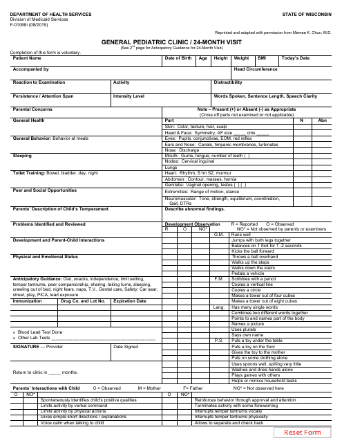 Form F-01068I General Pediatric Clinic/24-month Visit - Wisconsin
