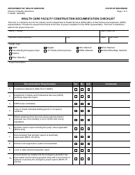 Form F-62494 Health Care Facility Construction Documentation Checklist - Wisconsin