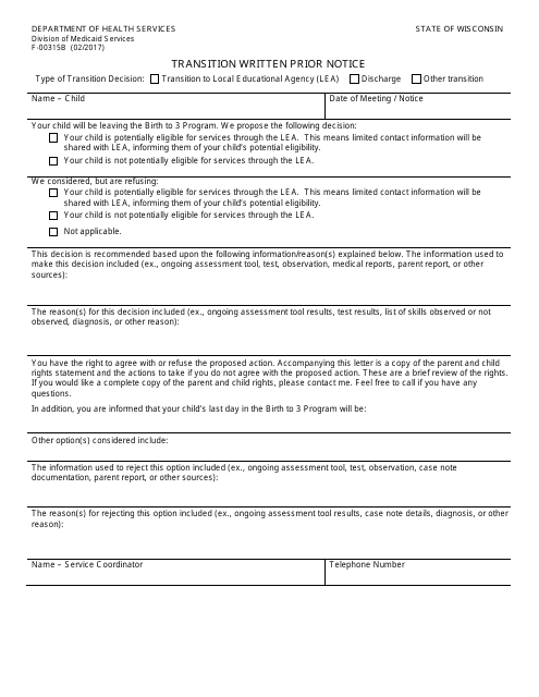 Form F-00315B Transition Written Prior Notice - Wisconsin