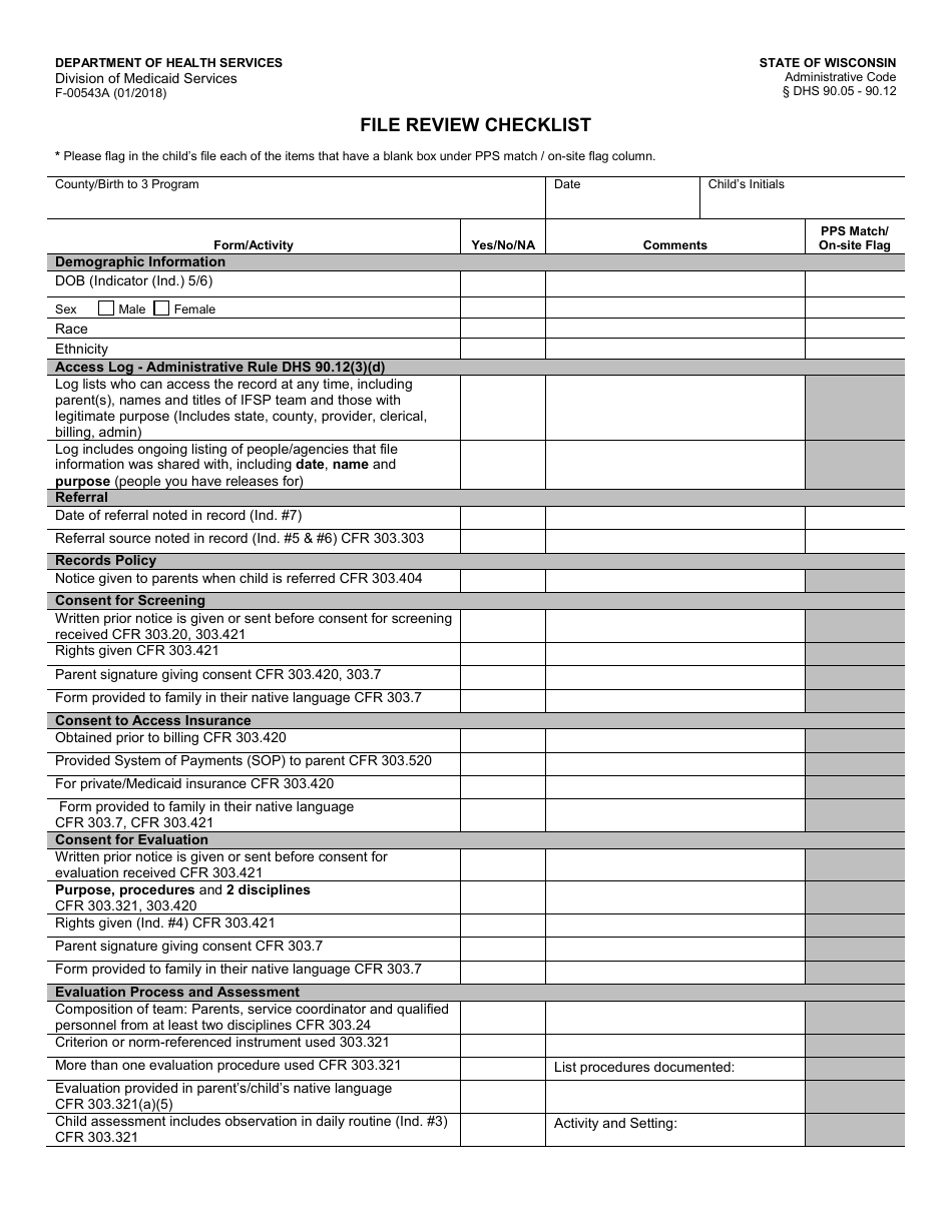 Form F-00543A File Review Checklist - Wisconsin, Page 1