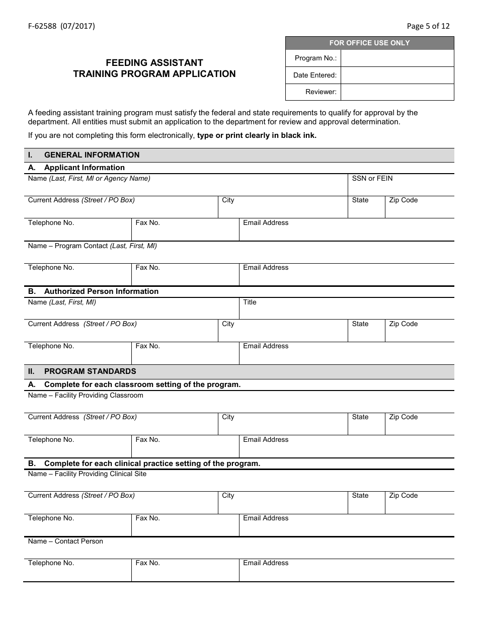 Form F-62588 Feeding Assistant Training Program Application - Wisconsin, Page 5