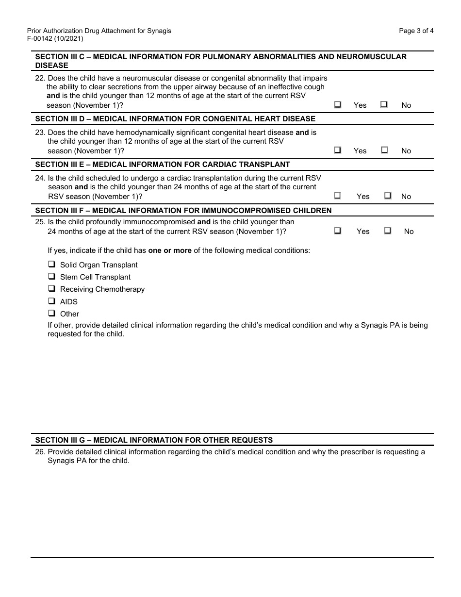 Form F-00142 Prior Authorization Drug Attachment for Synagis - Wisconsin, Page 3