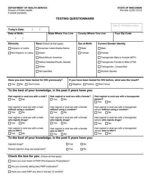 Form F-02436 Testing Questionnaire - Wisconsin