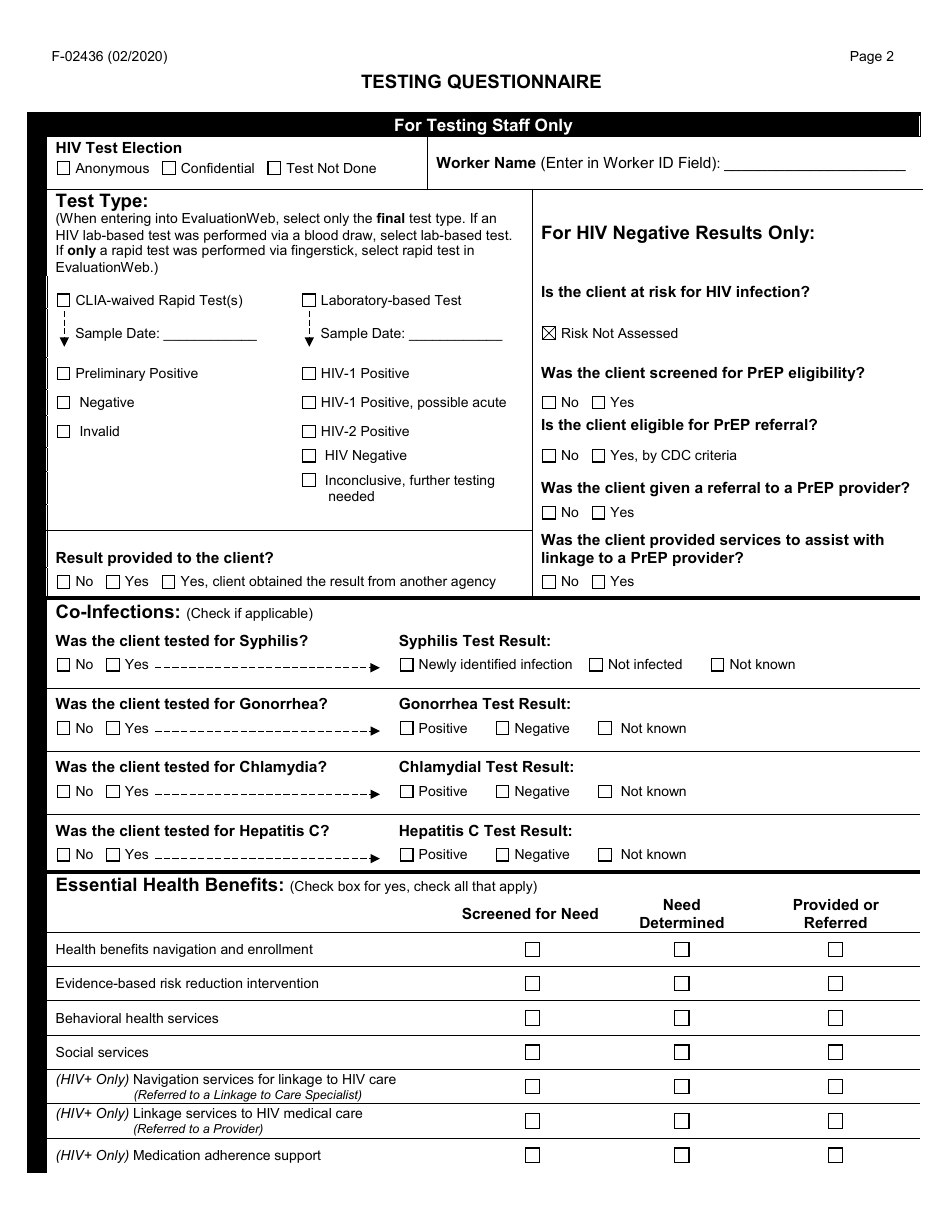 Form F-02436 Testing Questionnaire - Wisconsin, Page 2