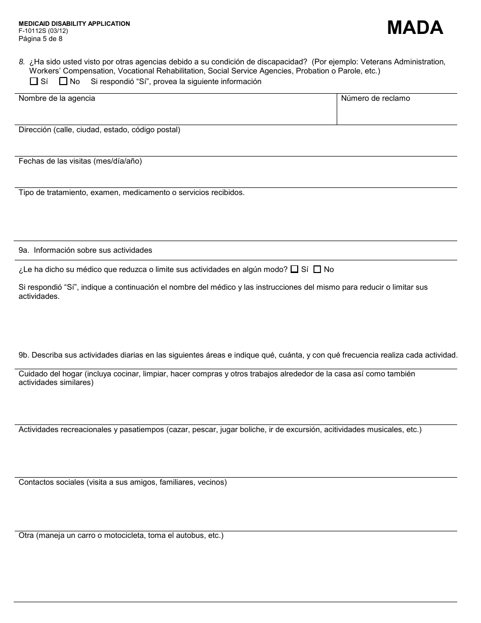 Formulario F-10112 Medicaid - Solicitud De Discapacidad - Wisconsin (Spanish), Page 5