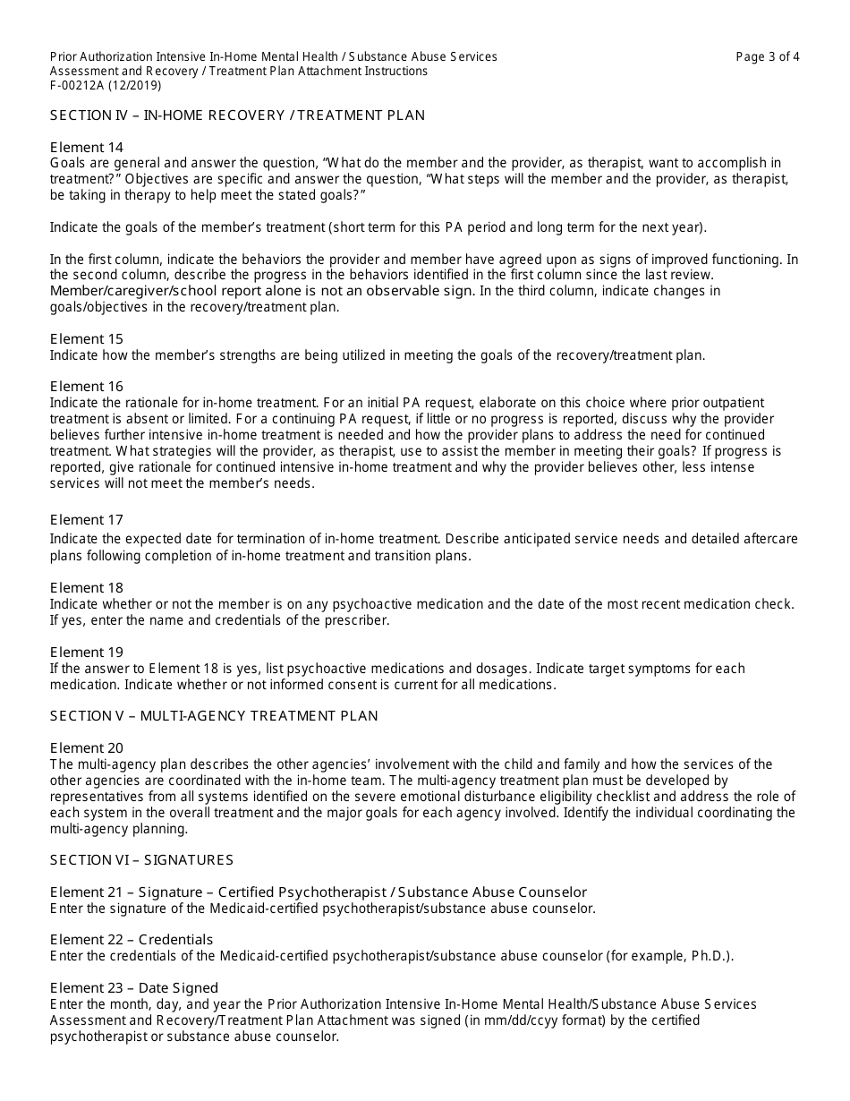 Instructions for Form F-00212 Prior Authorization Intensive in-Home Mental Health / Substance Abuse Services Assessment and Recovery / Treatment Plan Attachment - Wisconsin, Page 3