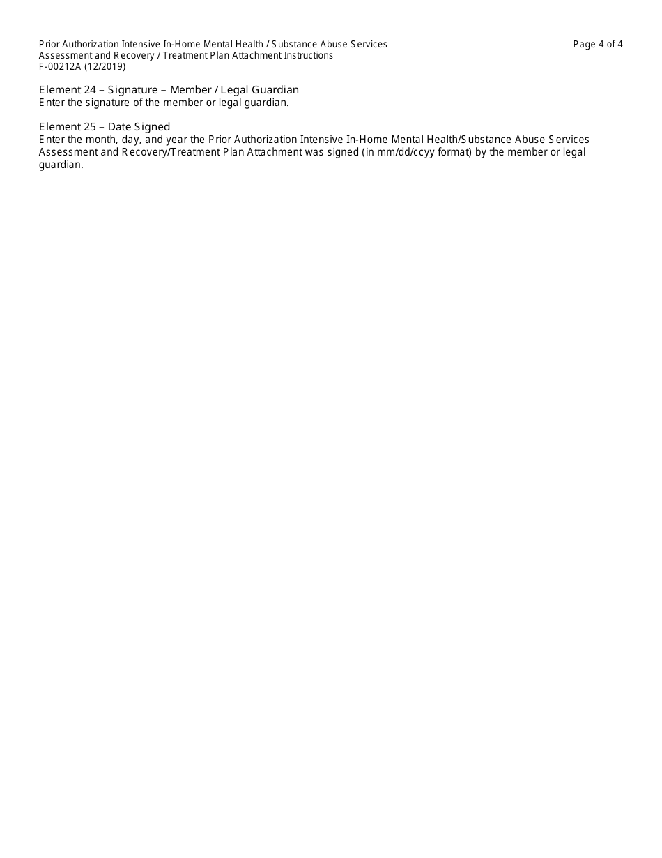 Instructions for Form F-00212 Prior Authorization Intensive in-Home Mental Health / Substance Abuse Services Assessment and Recovery / Treatment Plan Attachment - Wisconsin, Page 4