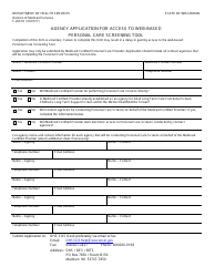 Document preview: Form F-20418 Agency Application for Access to Web-Based Personal Care Screening Tool - Wisconsin
