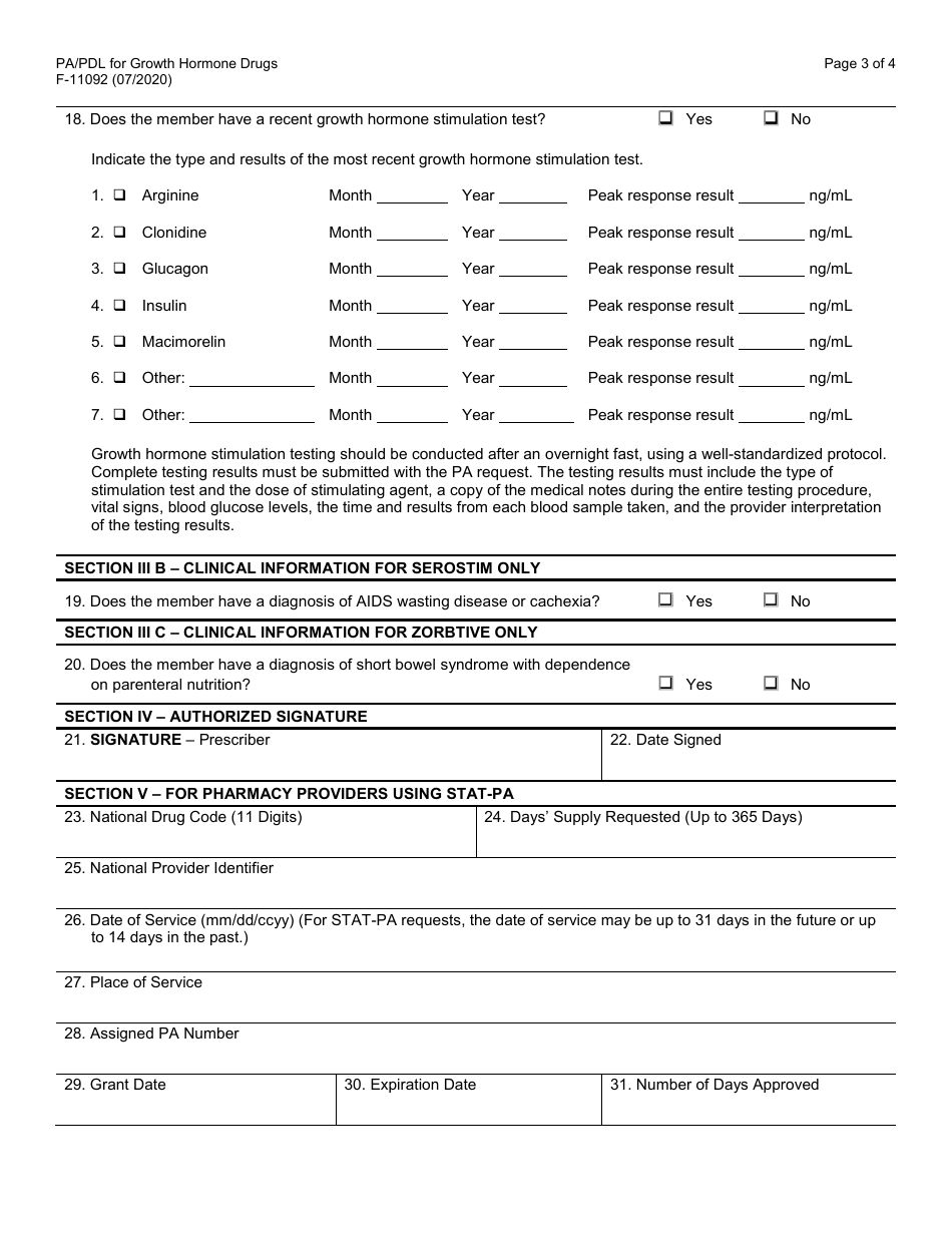 Form F-11092 Prior Authorization / Preferred Drug List (Pa / Pdl) for Growth Hormone Drugs - Wisconsin, Page 3