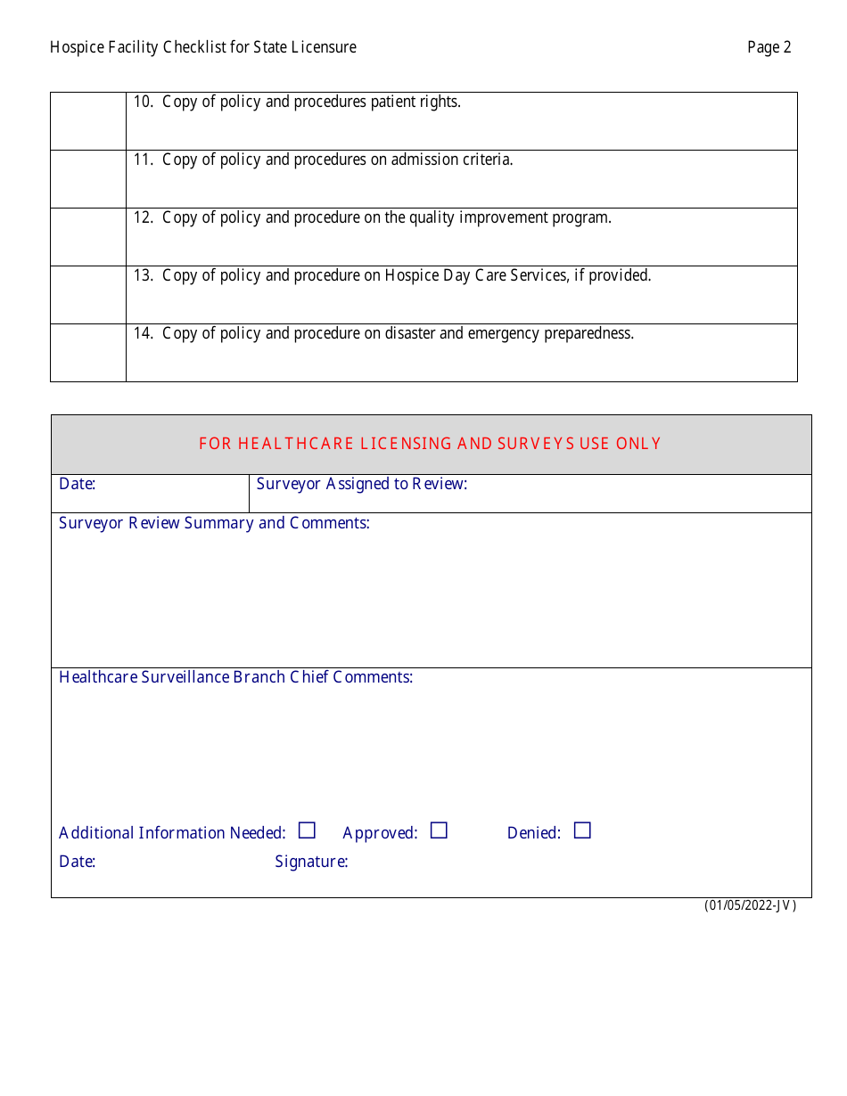 Hospice Facility Checklist for State Licensure - Wyoming, Page 2