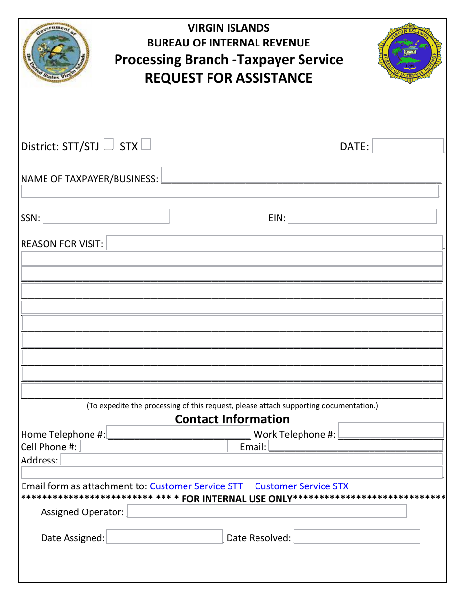 Taxpayer Service Request for Assistance - Virgin Islands, Page 1