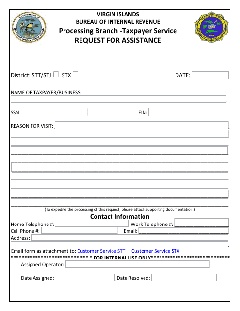 Taxpayer Service Request for Assistance - Virgin Islands Download Pdf