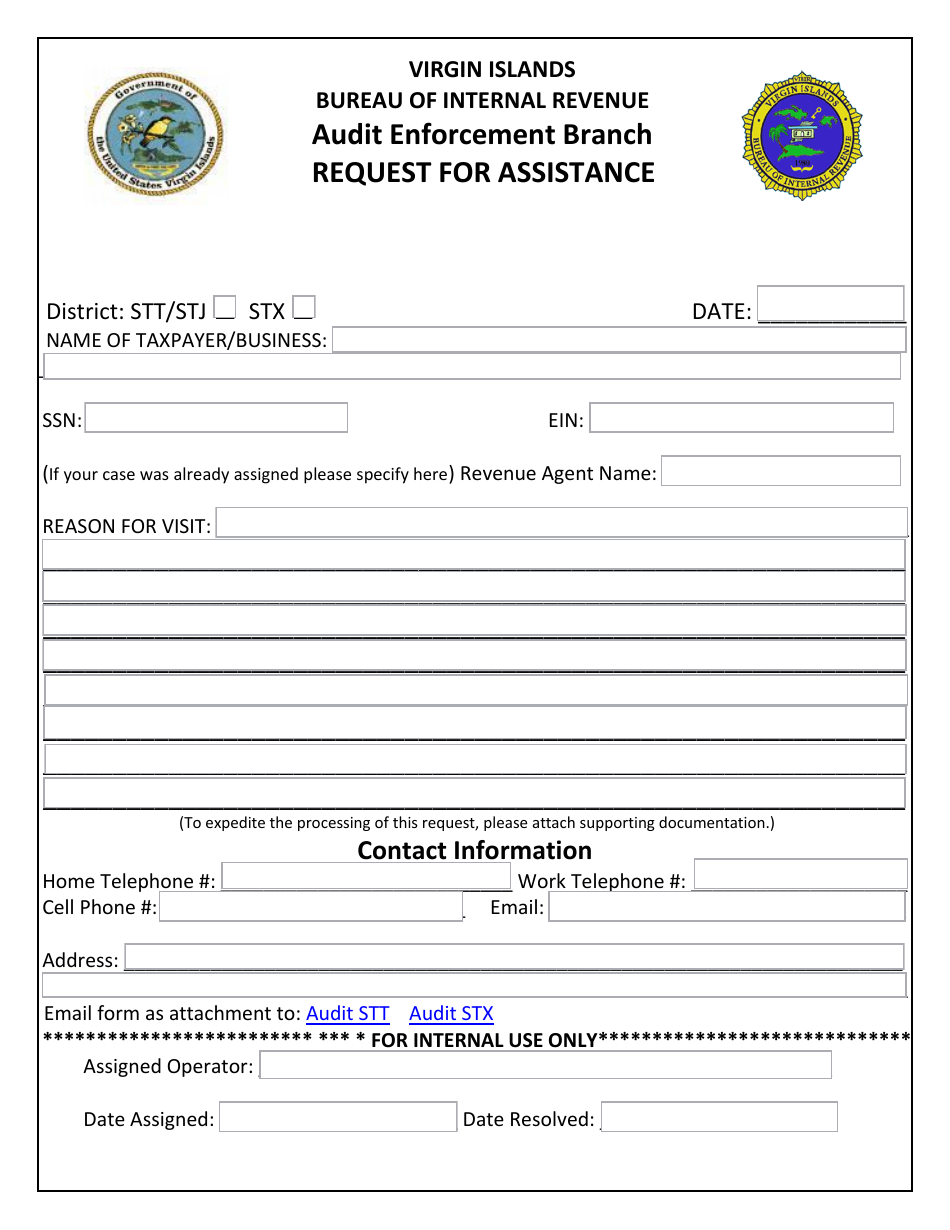 Audit Enforcement Branch Request for Assistance - Virgin Islands, Page 1