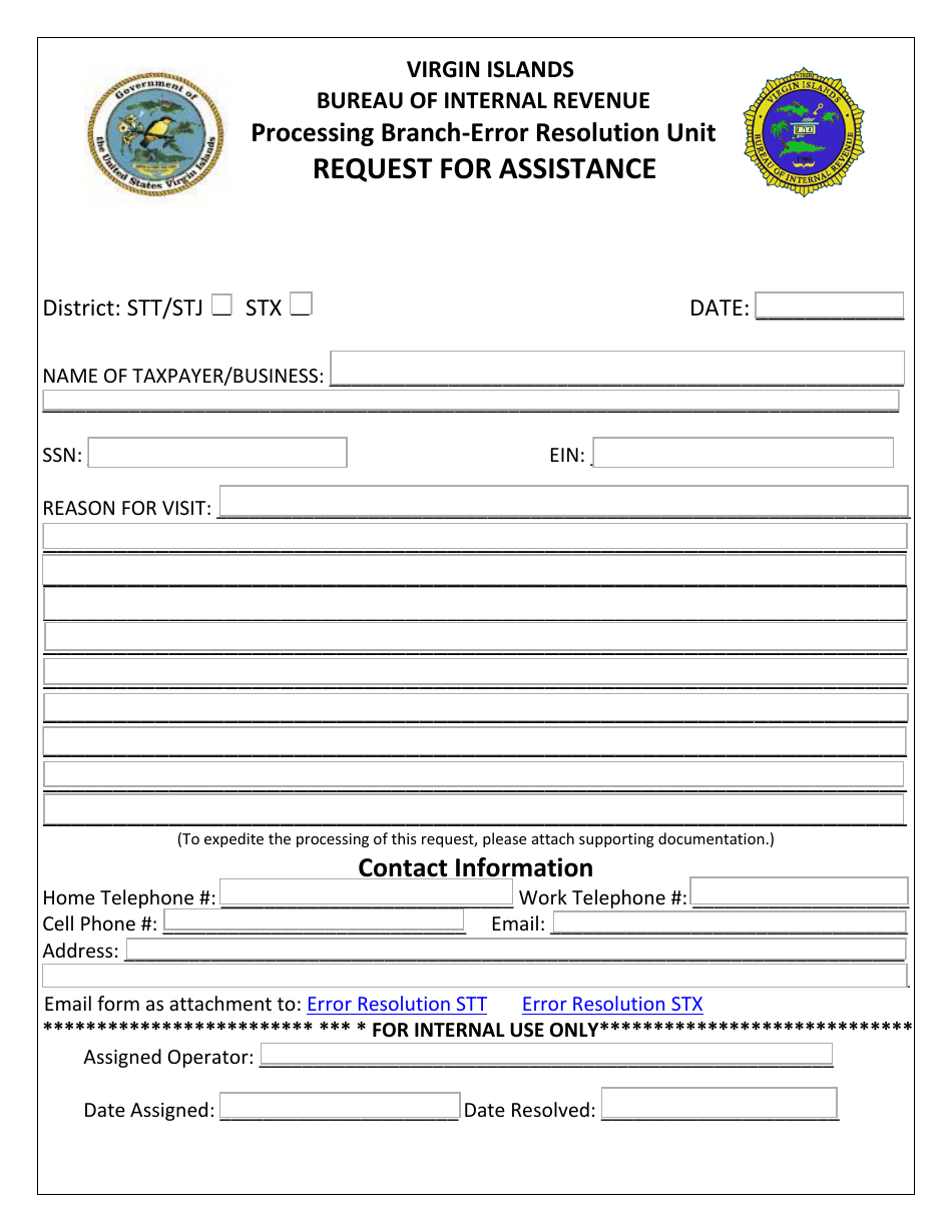 Processing Branch-Error Resolution Unit Request for Assistance - Virgin Islands, Page 1