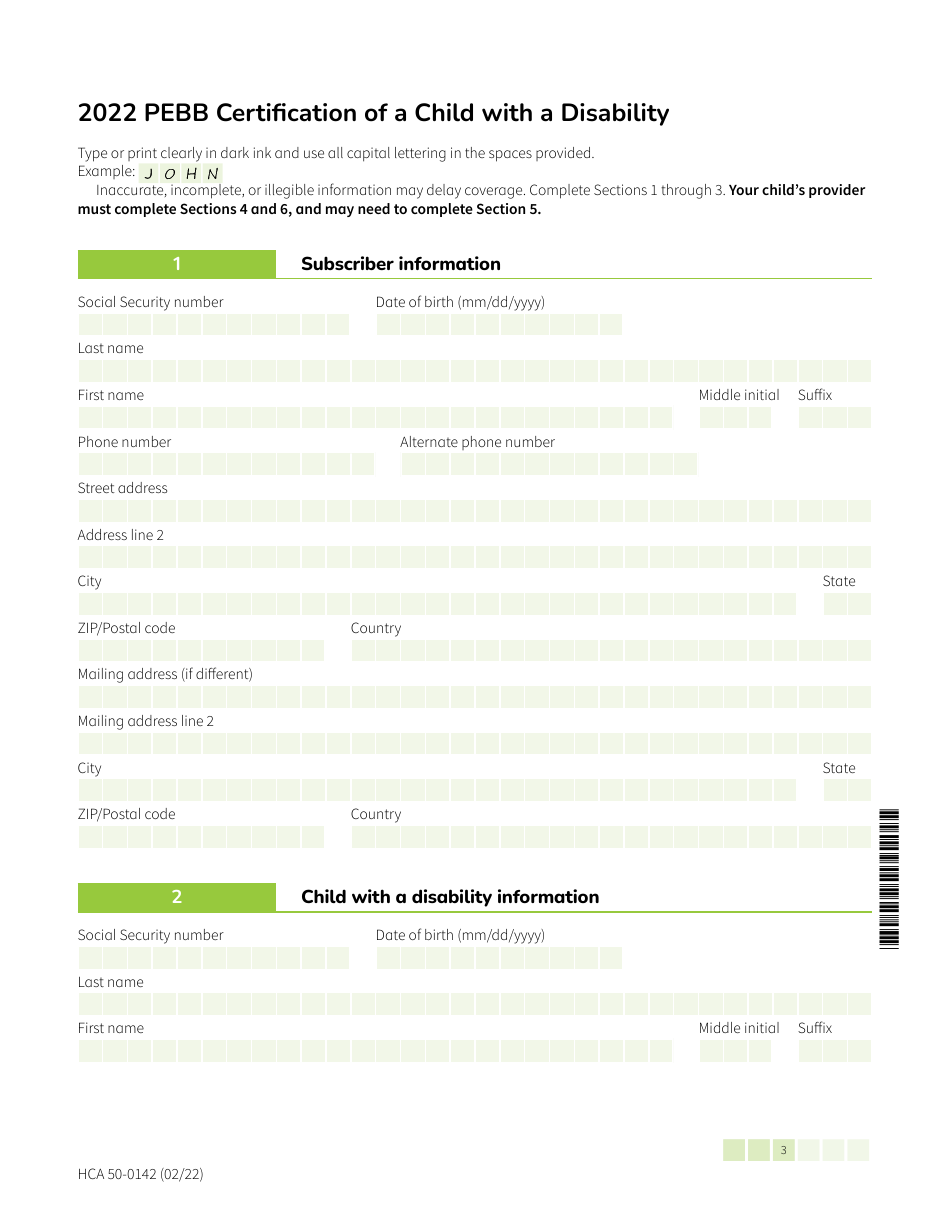 Form HCA50-0142 Pebb Certification of a Child With a Disability - Washington, Page 3