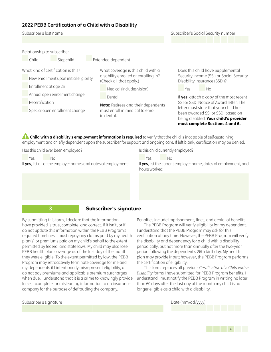 Form HCA50-0142 Pebb Certification of a Child With a Disability - Washington, Page 4
