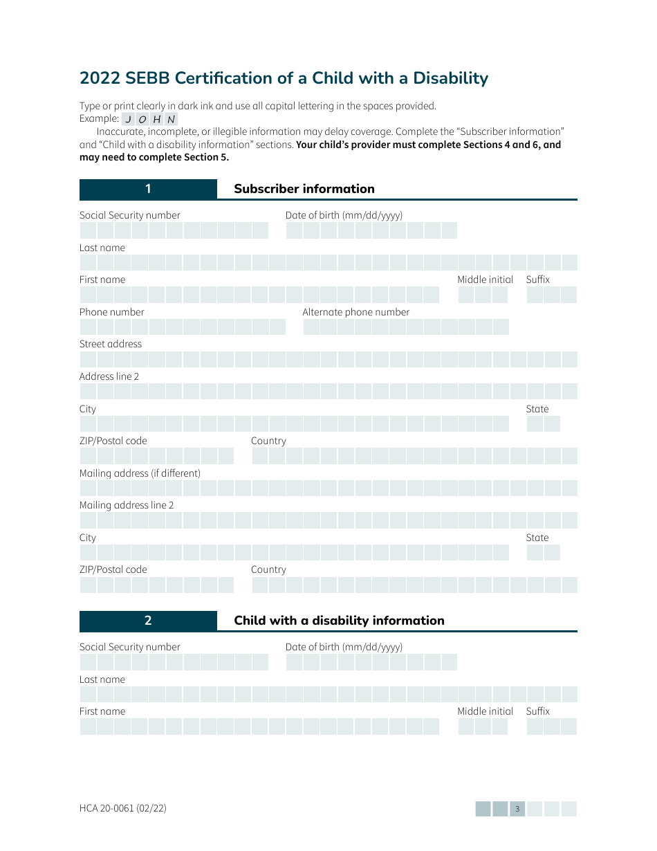 Form HCA20-0061 Sebb Certification of a Child With a Disability - Washington, Page 3