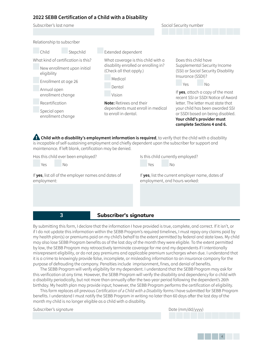 Form HCA20-0061 Sebb Certification of a Child With a Disability - Washington, Page 4