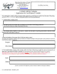 Limited Liability Company Application for Certificate of Transfer - Wyoming