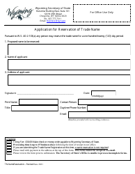 Document preview: Application for Reservation of Trade Name - Wyoming