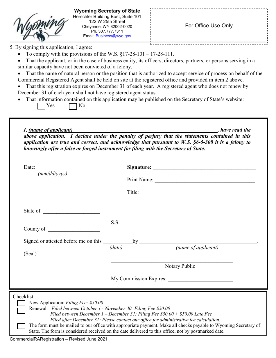 Commercial Registered Agent Registration - Wyoming, Page 2